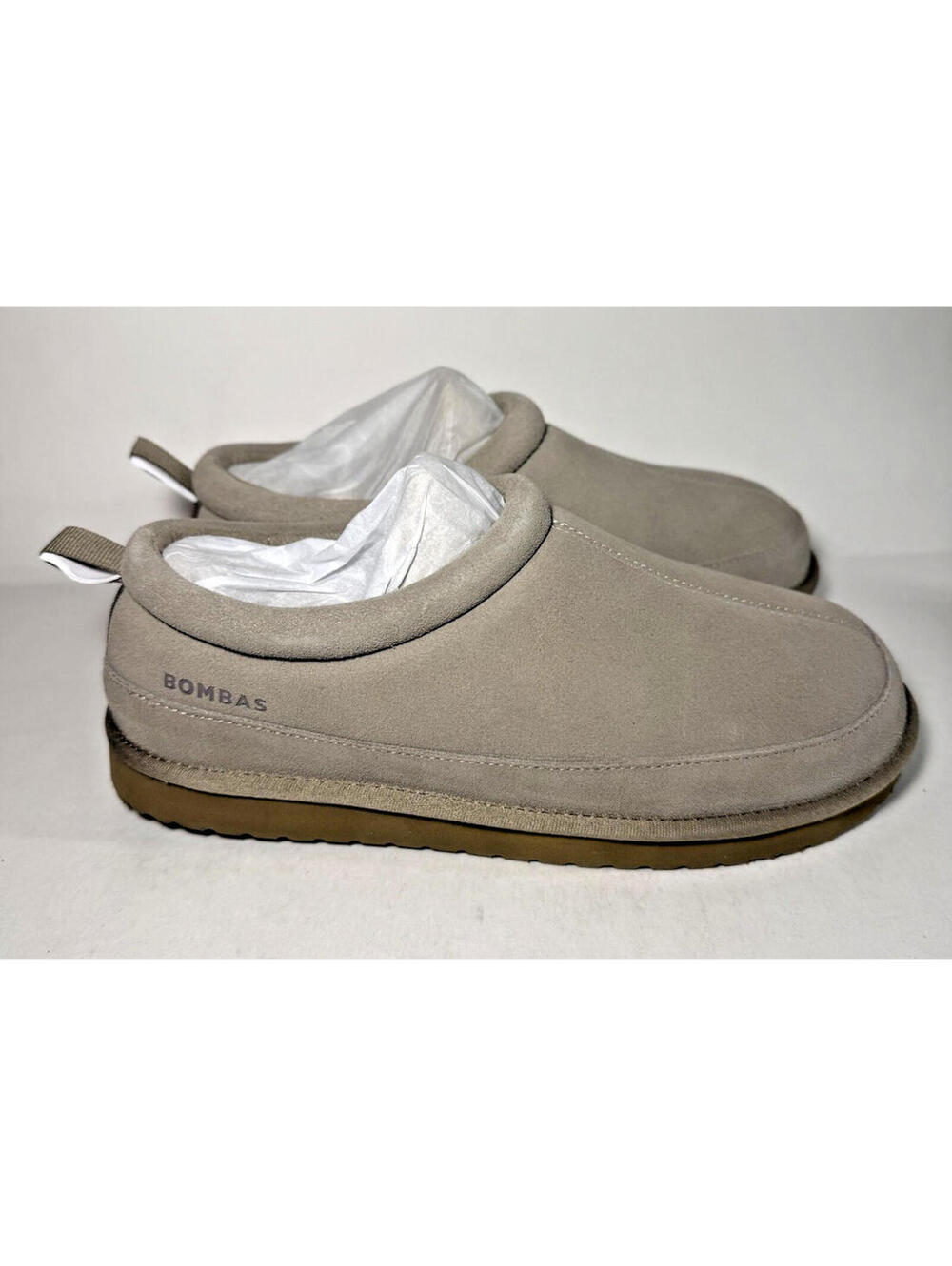 BOMBAS Saturday Suede Slip On Slippers Shoes Taupe 155348